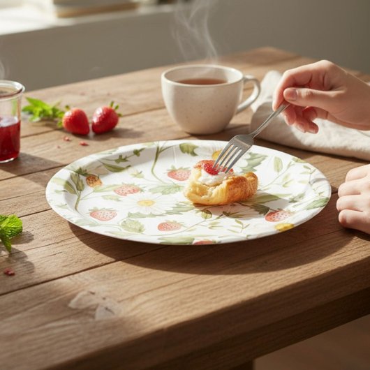 Charming Strawberry Daisy Botanical Watercolor  Pappteller