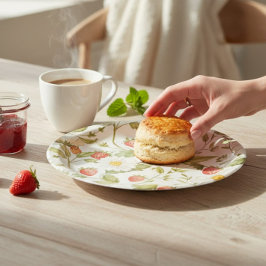 Charming Strawberry Daisy Botanical Watercolor  Pappteller