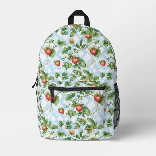 Charming Strawberry & Leaf Muster - Vintag Bedruckter Rucksack (Vorderseite)