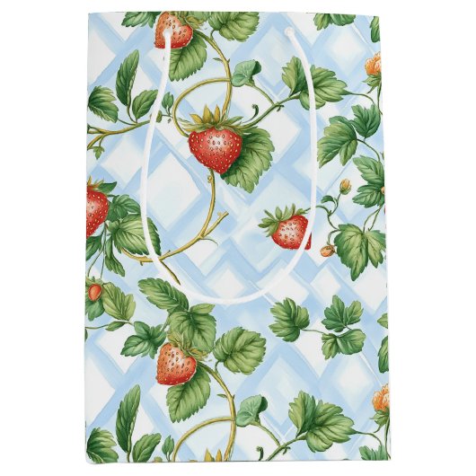 Charming Strawberry & Leaf Muster - Vintag Mittlere Geschenktüte (Vorderseite)