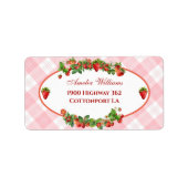 Charming Strawberry Pink Gingham Baby Dusche Adressaufkleber (Vorne)