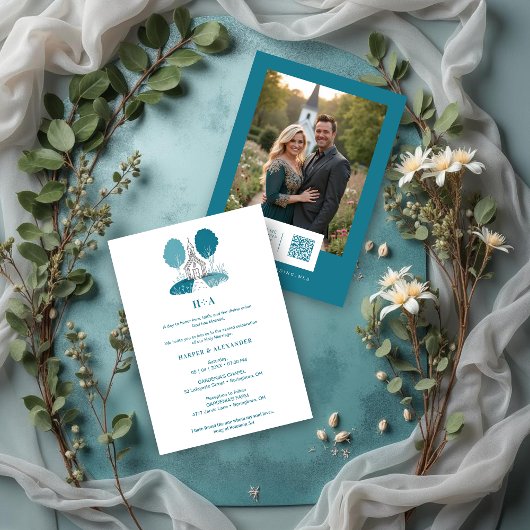 Charming Teal Church Christian Wedding Einladung
