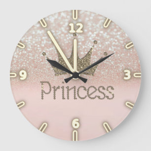 Charming Tiara, Princess, Glittery Bokeh Große Wanduhr