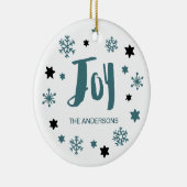 Charming Trendy Joy Blue Green Holiday Keramikornament (Rechts)
