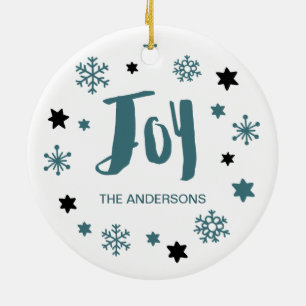 Charming Trendy Joy Blue Green Holiday Keramikornament