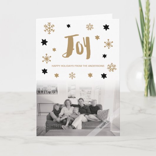Charming Trendy Joy Holiday Foto Feiertagskarte (Vorderseite)