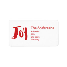 Charming Trendy Joy Red Holiday Adressaufkleber