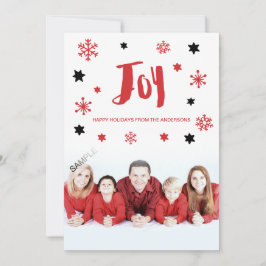 Charming Trendy Joy Red Holiday Foto Feiertagskarte