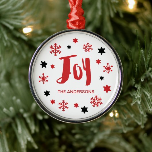 Charming Trendy Joy Red Holiday Silbernes Ornament (Baum)