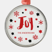 Charming Trendy Joy Red Holiday Silbernes Ornament (Vorne)