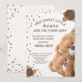 Charming Twin Bears Baby Einladung (Vorne/Hinten)