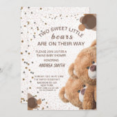 Charming Twin Bears Baby Einladung (Vorne/Hinten)