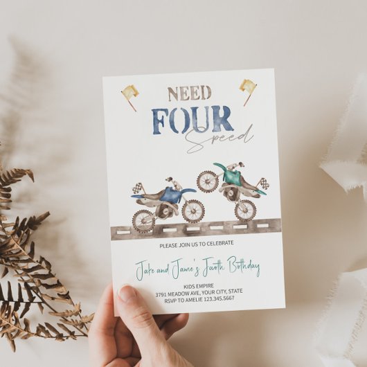 Charming Twins Dirt Bike 4. Geburtstag Einladung