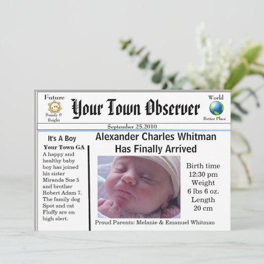 Charming & Unique Baby Birth Ankündigung (Stehend Vorderseite)