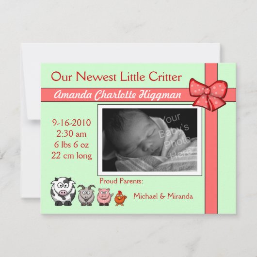 Charming & Unique Baby Birth Ankündigung (Vorderseite)