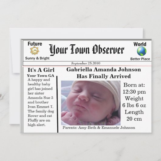 Charming & Unique Baby Birth Ankündigung (Vorderseite)