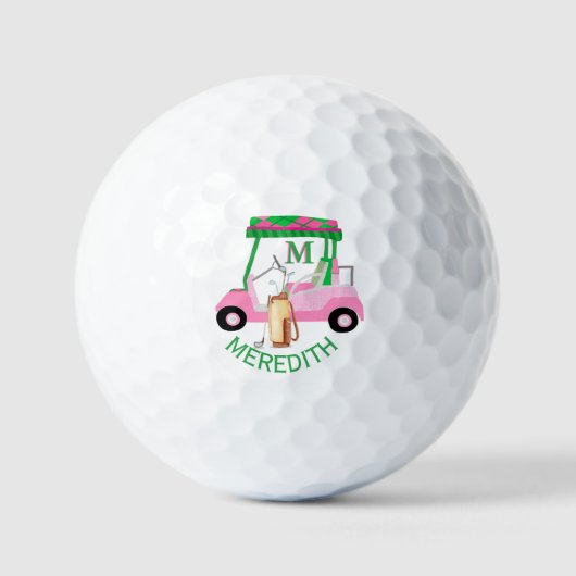 Charming Unique Golf Cart Clubs Monogram Name Golfball (Vorderseite)