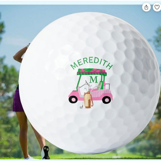 Charming Unique Golf Cart Clubs Monogram Name Golfball