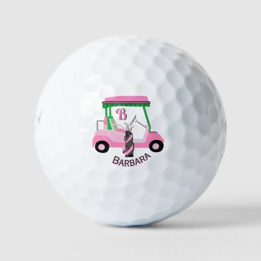 Charming Unique Golf Cart Clubs Monogram Name Golfball (Vorderseite)
