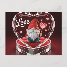 Charming Valentine Gnome in Crystal Heart Display  Postkarte