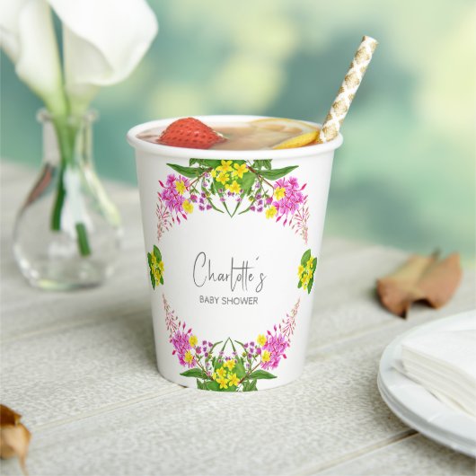 Charming Vibranly Yellow Pink Wildblume Script Pappbecher (In Situ)