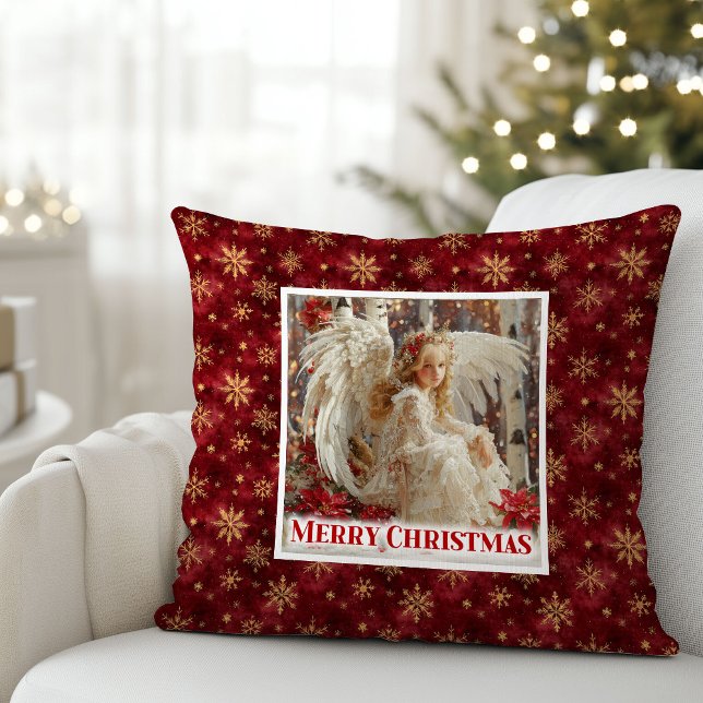 Charming Victorian Angel Red Gold Accent Christmas Kissen (Charming Victorian Angel Red Gold Accent Christmas Pillow

)