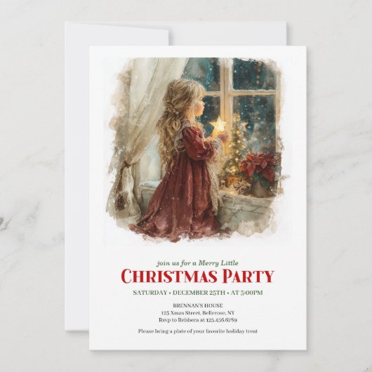 Charming Victorian Little Girl Awaiting Santa Einladung (Vorderseite)