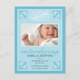 Charming Vintag Baby Birth Announcement (aqua) Ankündigungspostkarte