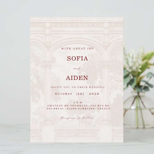 Charming, vintage, arch wedding invitation (Stehend Vorderseite)