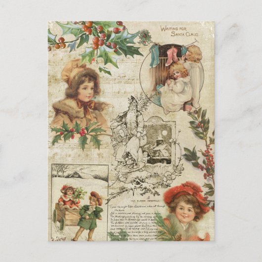 Charming Vintage Christmas Ephemera Collage Feiertagspostkarte (Vorderseite)