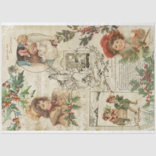Charming Vintage Christmas Ephemera Collage Seidenpapier