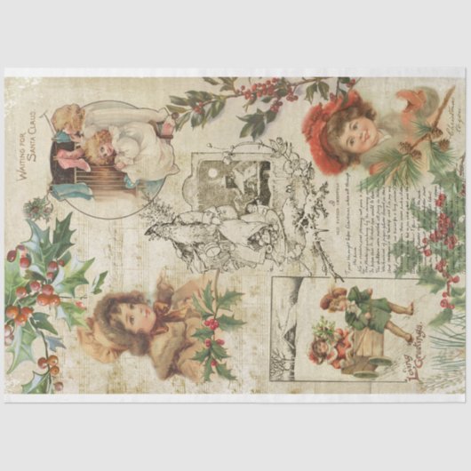 Charming Vintage Christmas Ephemera Collage Seidenpapier (Vorderseite)