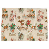 Charming Vintage Weihnachtsvögel und Holly Große Geschenktüte (Rückseite)