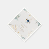 Charming Watercolor Blue Floral Gold Taufe Serviette (Ecke)