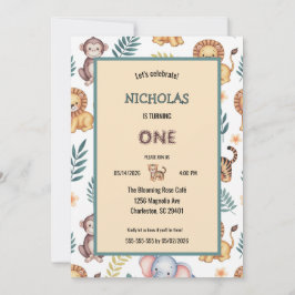 Charming Watercolor Jungle Safari Tiere Geburtstag Einladung