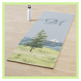Charming Watercolor Lighthouse Coastal Monogram Yogamatte