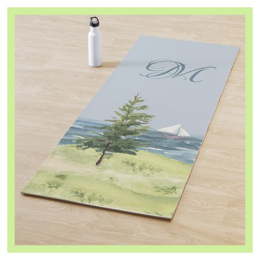 Charming Watercolor Lighthouse Coastal Monogram Yogamatte