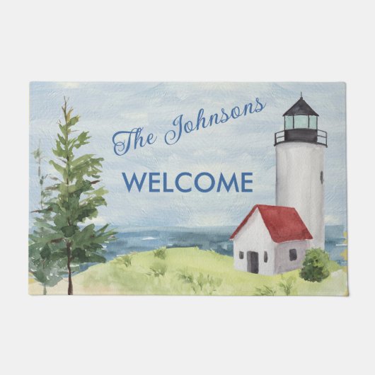 Charming Watercolor Lighthouse Scene Name Fußmatte (Vorderseite)