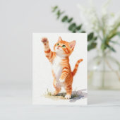 Charming Watercolor Orange Tabby Kitten Reaching Postkarte (Stehend Vorderseite)