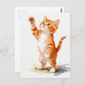 Charming Watercolor Orange Tabby Kitten Reaching Postkarte (Vorne/Hinten)