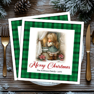 Charming Watercolor Winter Scene Name Napkins Set Serviette