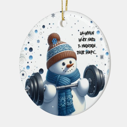 Charming Weight Lifting Snowman Keramik Ornament (Links)