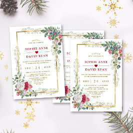 Charming White Bloral Gold Weihnachtsfeier Einladung