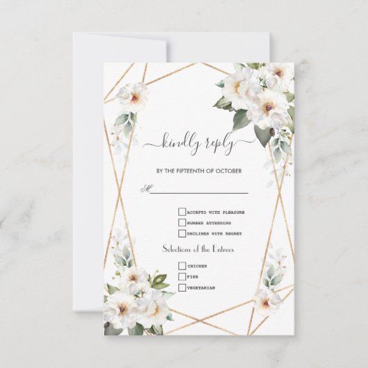 Charming White Blume Rose Gold Hochzeit RSVP Karte (Vorderseite)