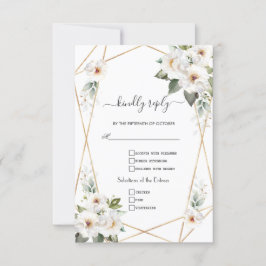 Charming White Blume Rose Gold Hochzeit RSVP Karte
