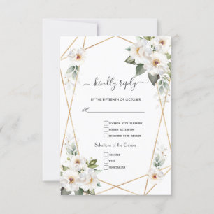 Charming White Blume Rose Gold Hochzeit RSVP Karte