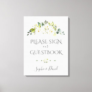 Charming White Cream Floral Gästebuchunterschrift Leinwanddruck