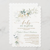 Charming White Floral Airy Leaves Baby in Bloom Einladung (Vorne/Hinten)