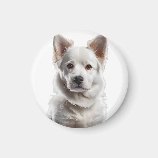 Charming White Shepherd Puppy Portrait Magnet (Vorne)