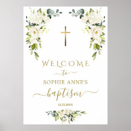 Charming Wild White Roses Taufe Begrüßungszeichen Poster